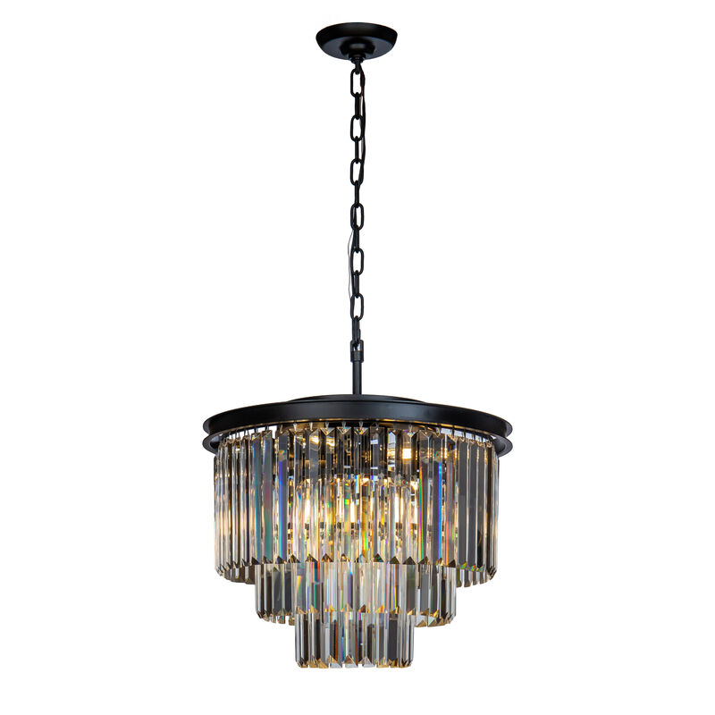 6-Lights Modern Black 3-Tier Round Crystal Fringe Chandelier image number 0