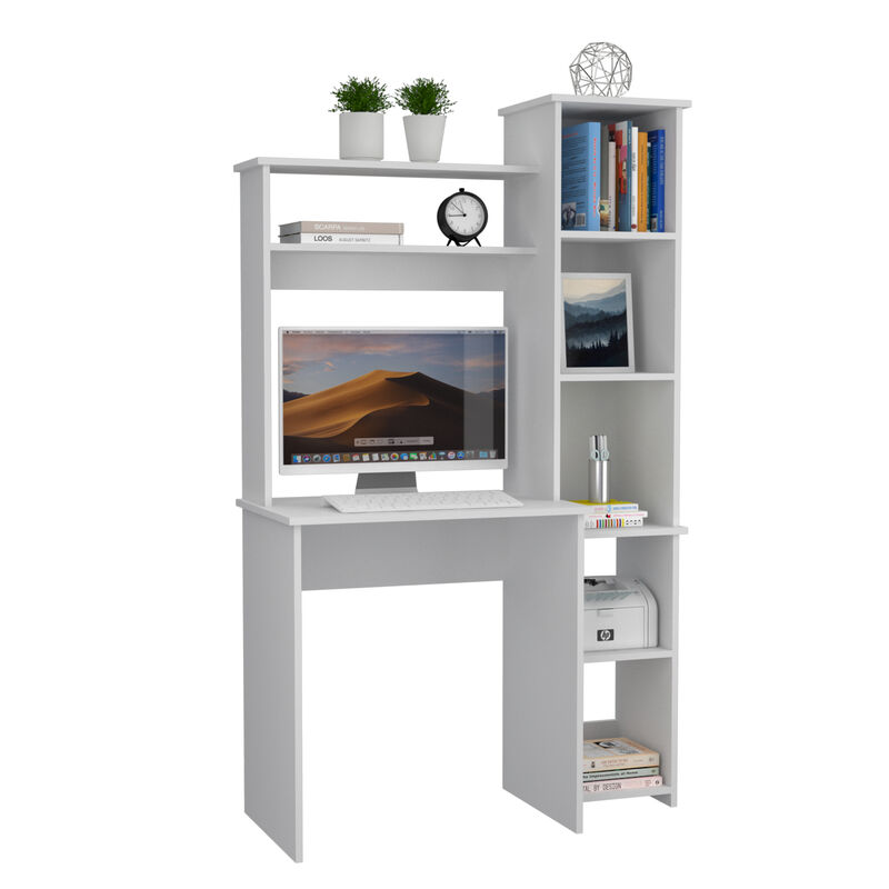 DEPOT E-SHOP Aramis Desk, Five Shelves, Two Superior Shelves, White