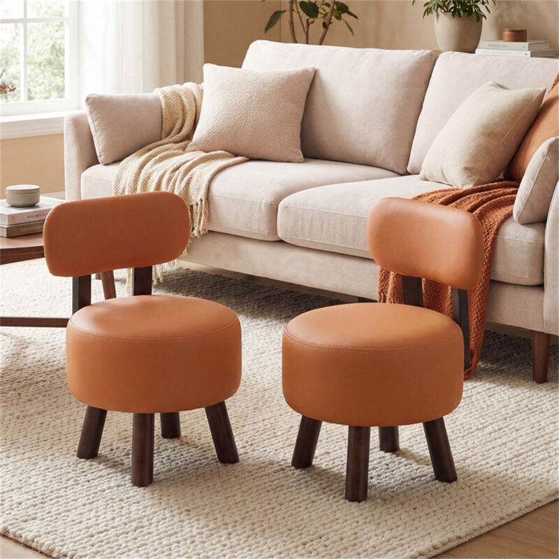 Small Footstools Set of 2 with Solid Wood Legs for Living Room-Orange image number 1