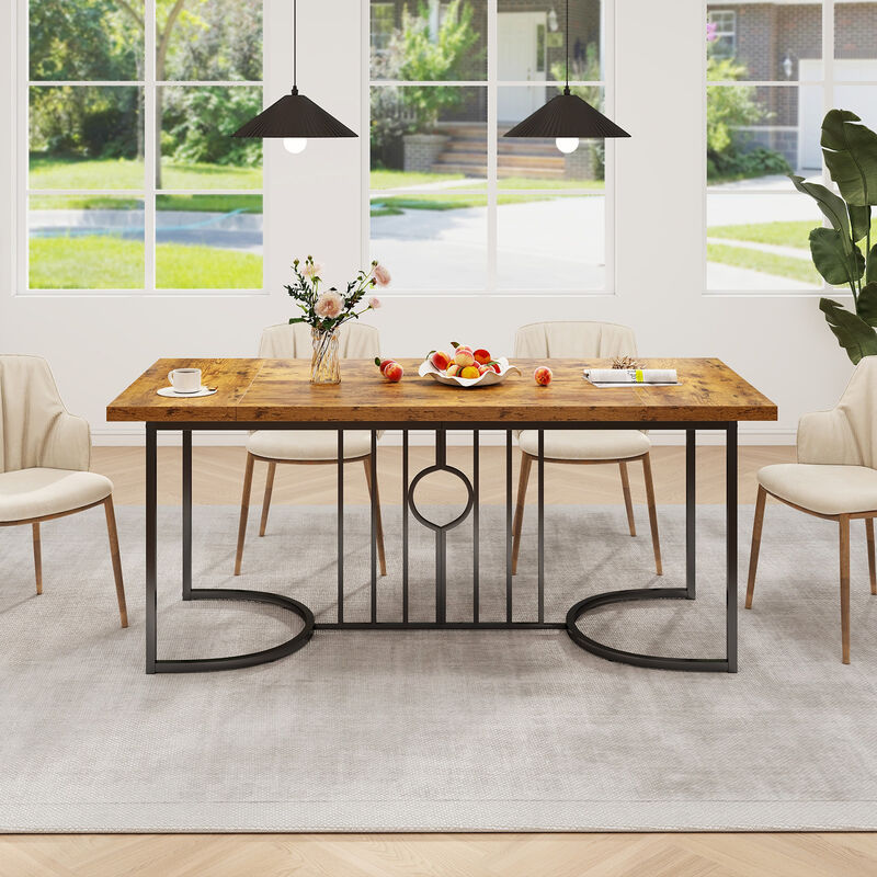 Large Wooden Dining Table &ndash; Rectangular Kitchen Table Seats 6 to 8 People Comfortably