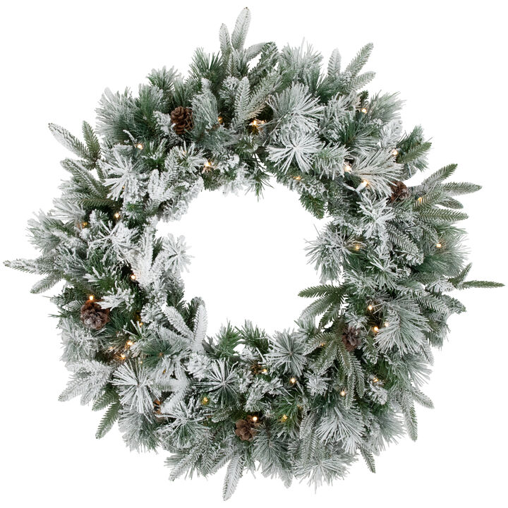 Pre-Lit Flocked Rosemary Emerald Angel Pine Artificial Christmas Wreath - 30-Inch  Clear LED Lights