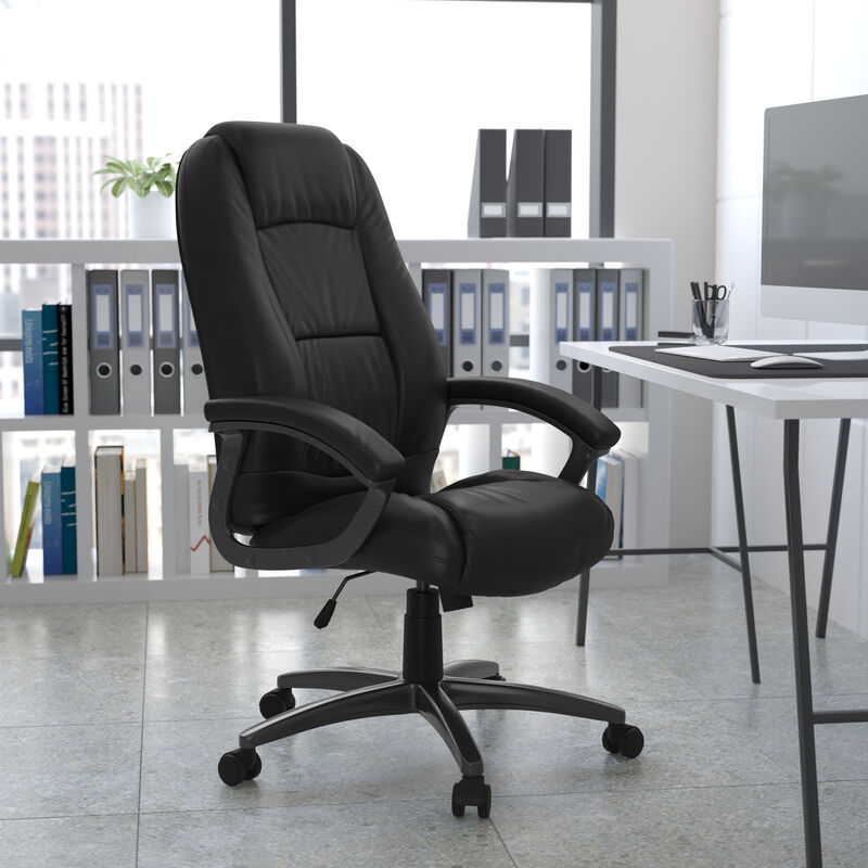 Jules High Back LeatherSoft Executive Swivel Ergonomic Office Chair with Deep Curved Lumbar and Arms