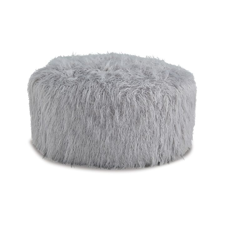 Lacey Oversized Accent Ottoman, Light Gray Faux Fur, Soft Cushion, 39 Inch - Benzara