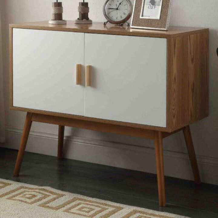 QuikFurn Mid-Century Modern Console Table Storage Cabinet with Solid Wood Legs