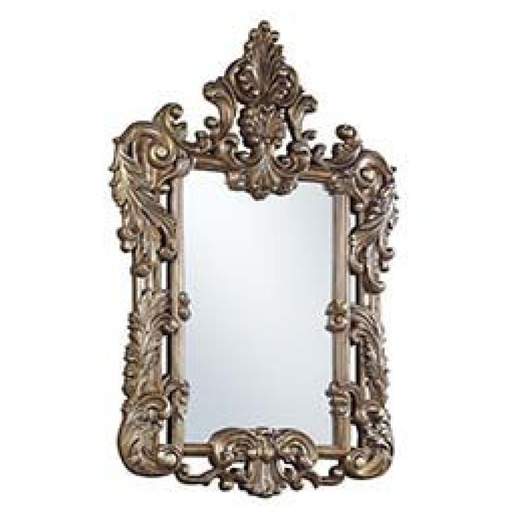 60 Inch Wall Mirror, Oversized Scrolled Carving, Bronze
