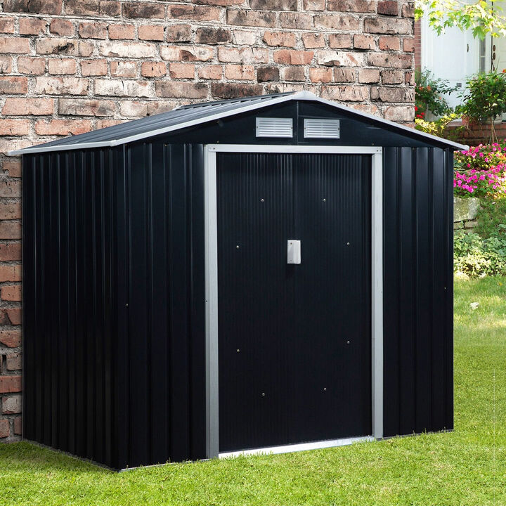 Dark Gray Outdoor Organizer: 7'x4' Metal Garden Shed with Ventilation