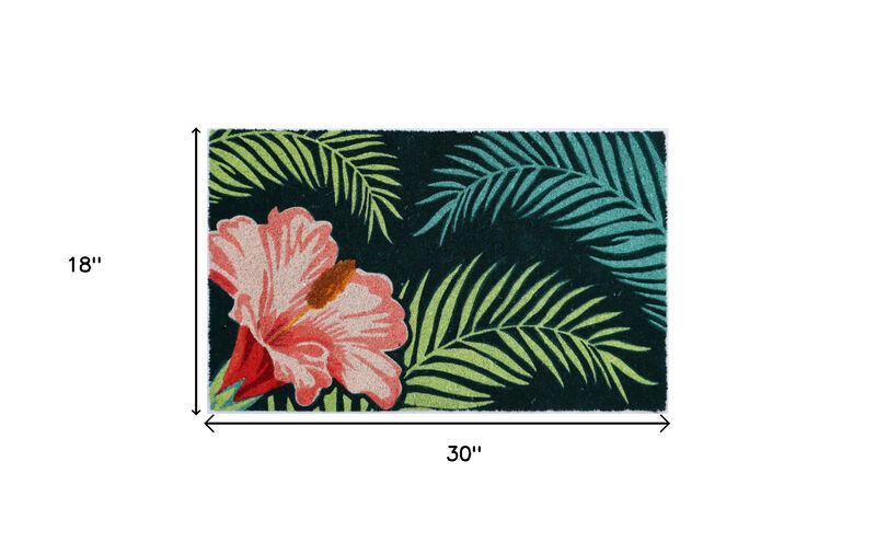 HomeRoots 18" X 30" Blue and Pink Coir Tropical Outdoor Door Mat image number 4