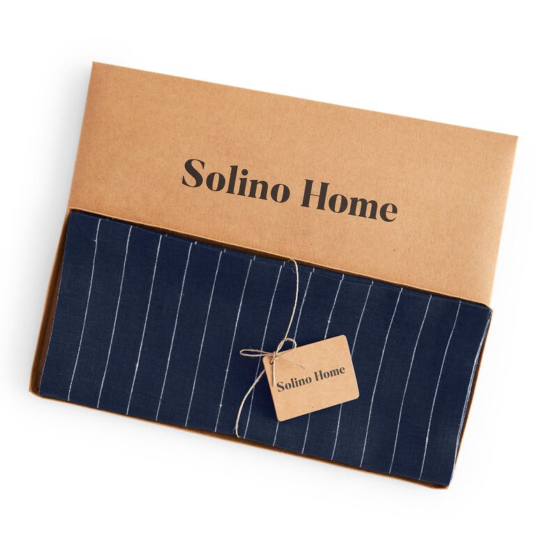 Solino Home Pinstripe 100% Linen Table Runner &ndash; Handcrafted, Machine Washable, Perfect for Holiday and Everyday Dining