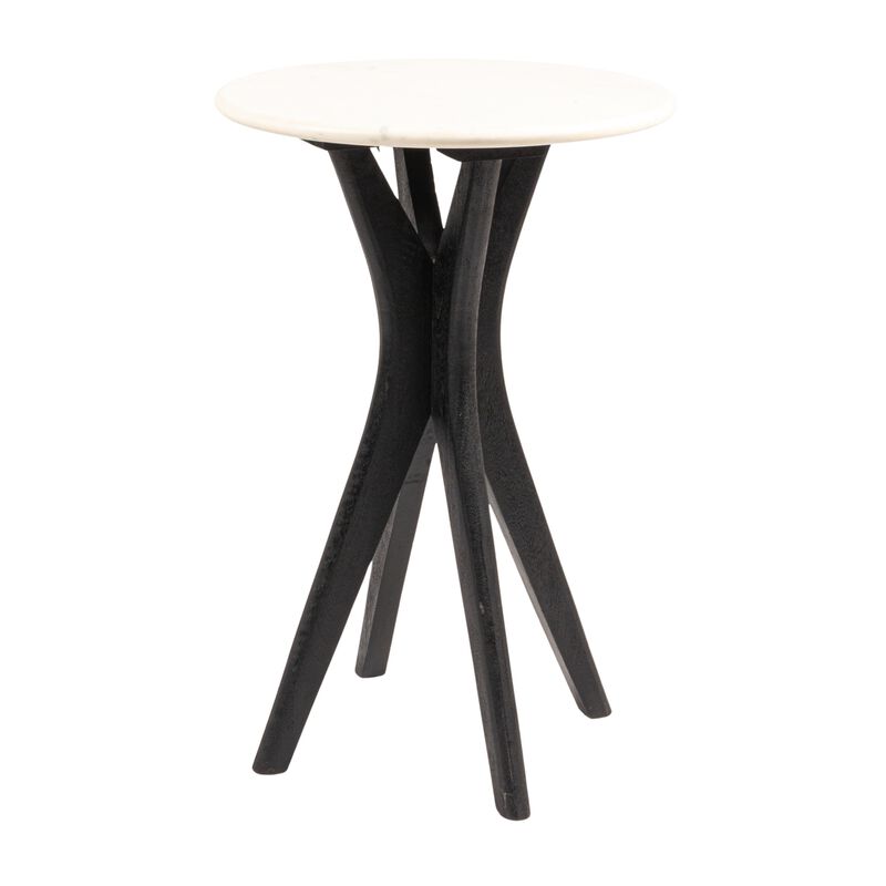 Round Mango Wood and Marble Martini Accent Table, Black image number 0