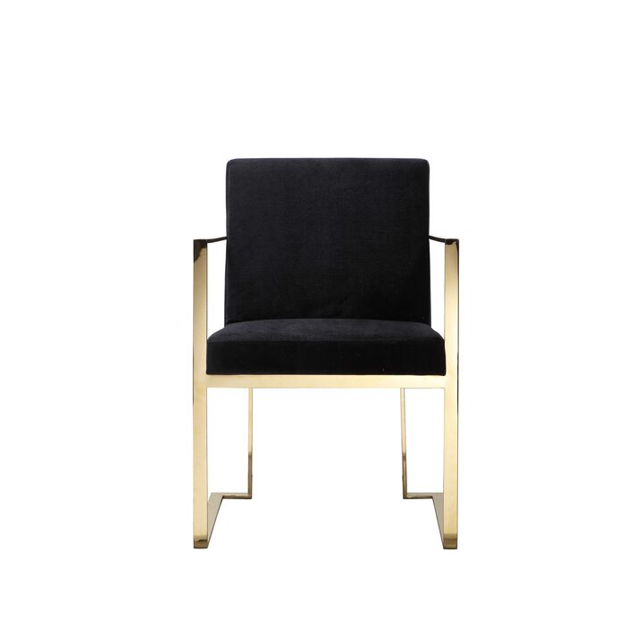 Boly 24 Inch Dining Armchair, Cushioned Black Velvet Seat, Gold Cantilever  - Benzara