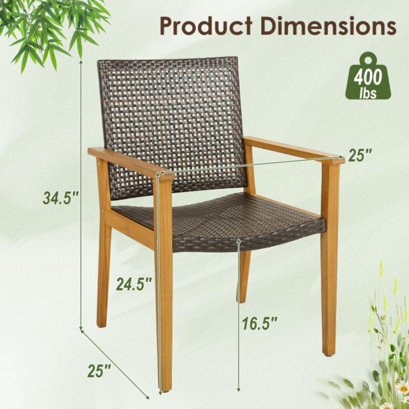Hivvago Set of 4 Outdoor Rattan Chair with Sturdy Acacia Wood Frame-Set of 4