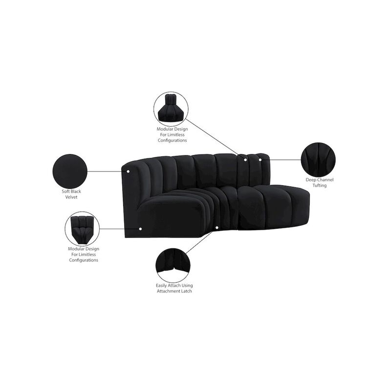 Meridian Furniture Arc Black Velvet Modular Sofa