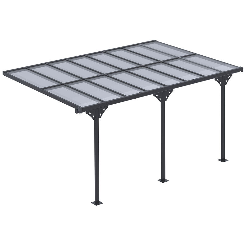 Outsunny 14.5' x 10' Outdoor Polycarbonate Pergola, Transparent UV Blocking Awning, Hardtop Deck Gazebo with Adjustable Posts and Height, Aluminum, Gray