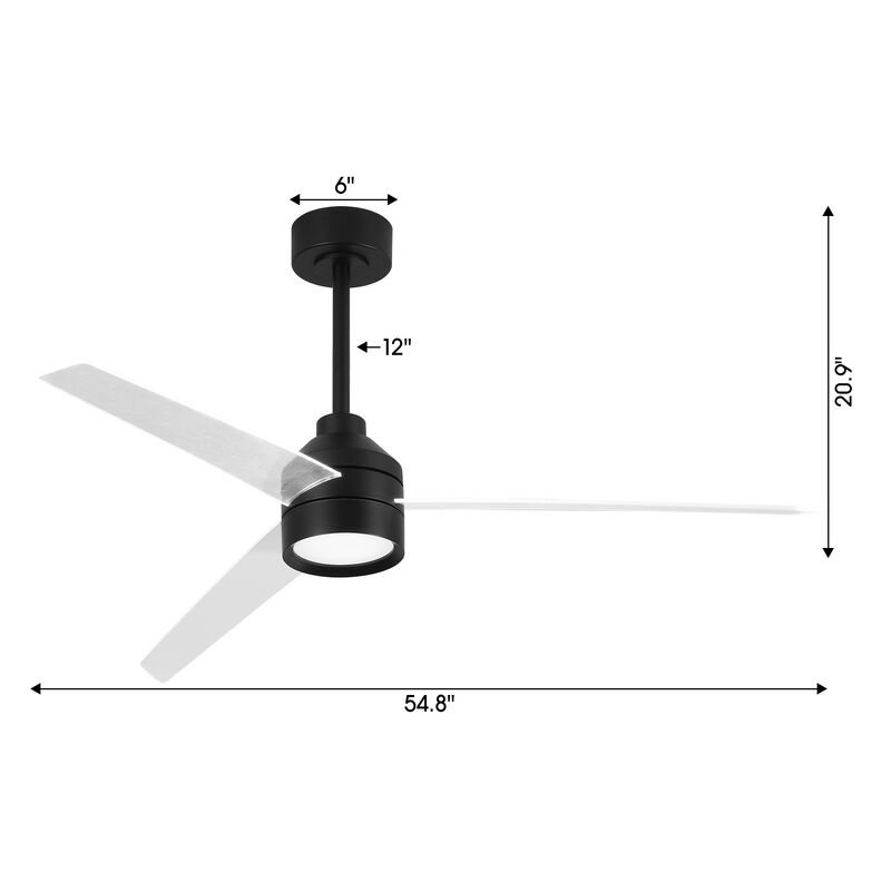 55" Modern Black Reversible Dimmable 8-Speed Ceiling Fan with Light and Remote image number 5