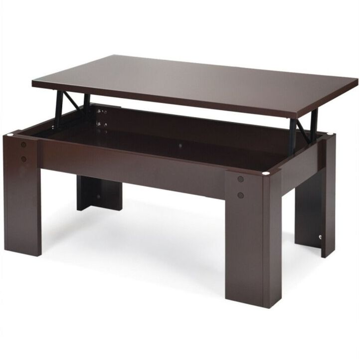 QuikFurn Farmhouse Lift-Top Coffee Table Laptop Desk in Espresso Brown Wood Finish