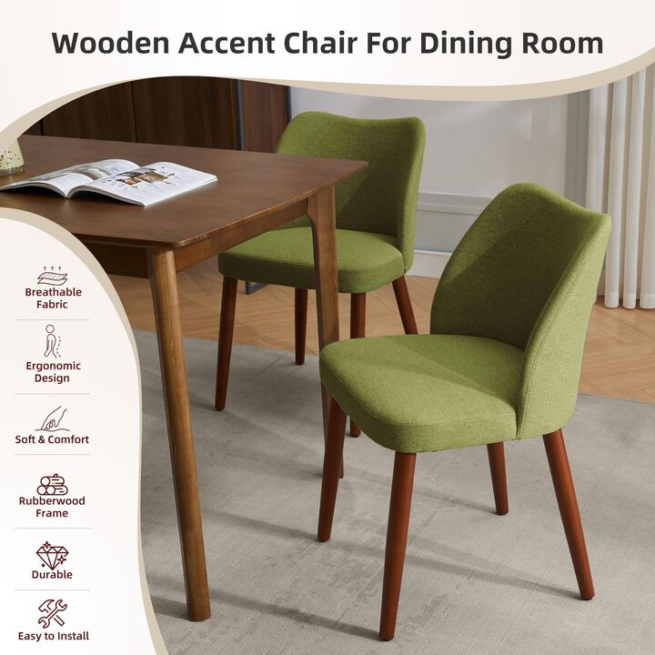 2 Pack Modern Wingback Dining Chairs, Linen Fabric Thick Cushion High Back Chairs with Rubberwood Legs for Home Dining Use