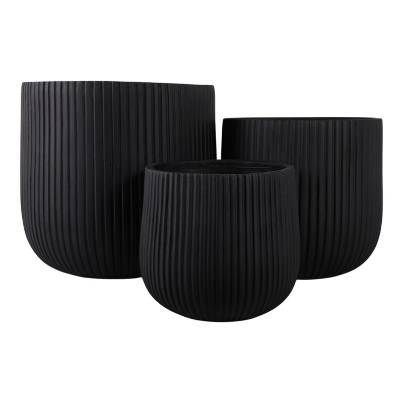 S/3 11/14/18" Ribbed Resin Planters, Black image number 2
