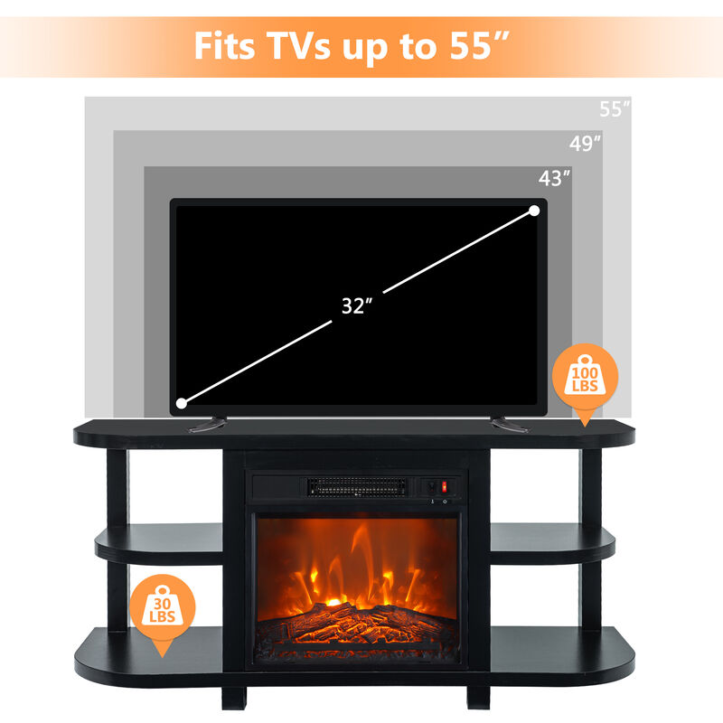 48" TV Stand with 18" Insert Electric Fireplace and Open Storage Shelves Media Console for TVs up to 55"