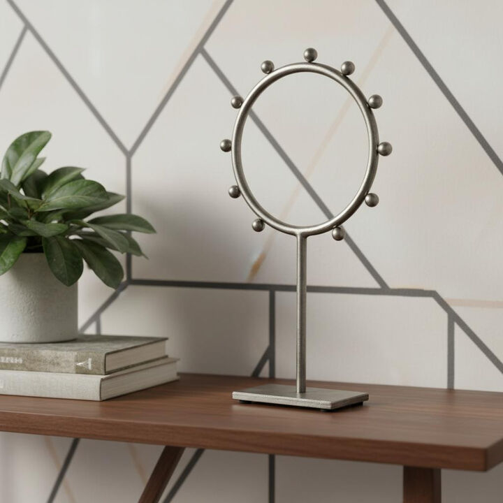 HomeRoots 13" Gray Metal Circle Tabletop Sculpture