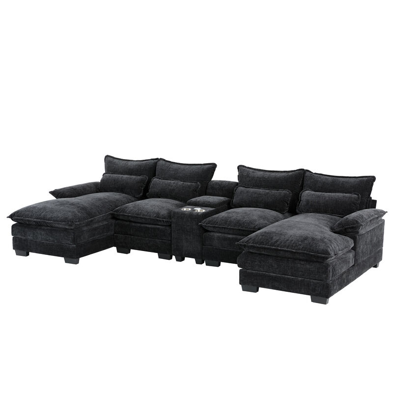 Merax U-Shaped Chenille Sectional Sofa with Double Chaise, Central Storage Console image number 0