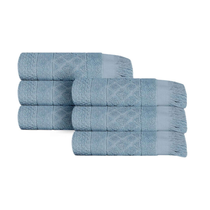 Absorbent Cotton Hand Towels Set of 6 with Geometric Jacquard Design