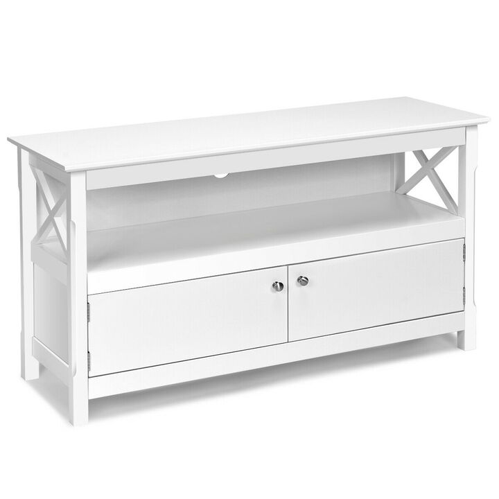 44 Inch Wooden Storage Cabinet TV Stand-White