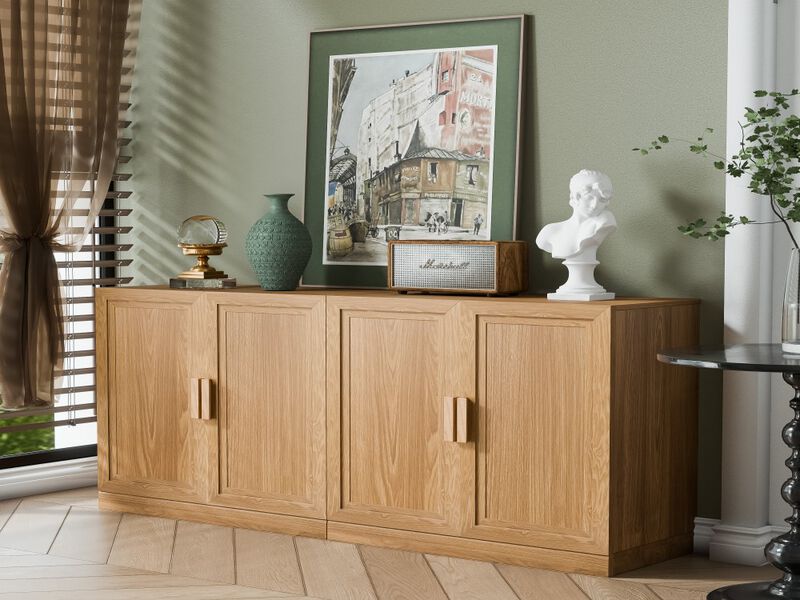 2-Piece Modern Minimalist Wood Grain Edge Cabinet, Multifunctional Storage with 3-Layer Shelves image number 1