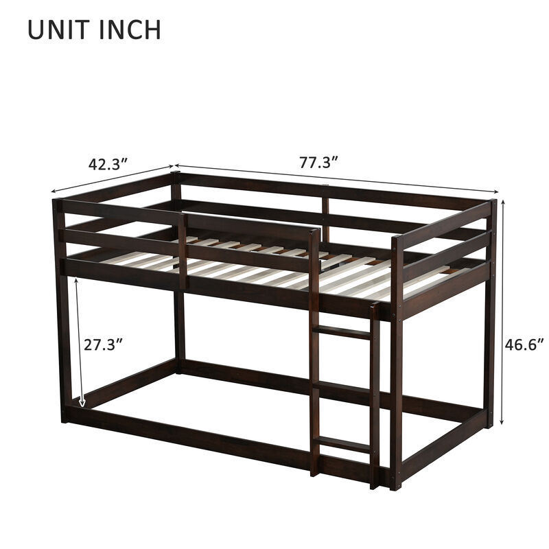 Whisen Twin over Twin Solid Rubber Wood Low-Profile Bunk Bed with Integrated Ladder and Reinforced Slat Platform image number 9