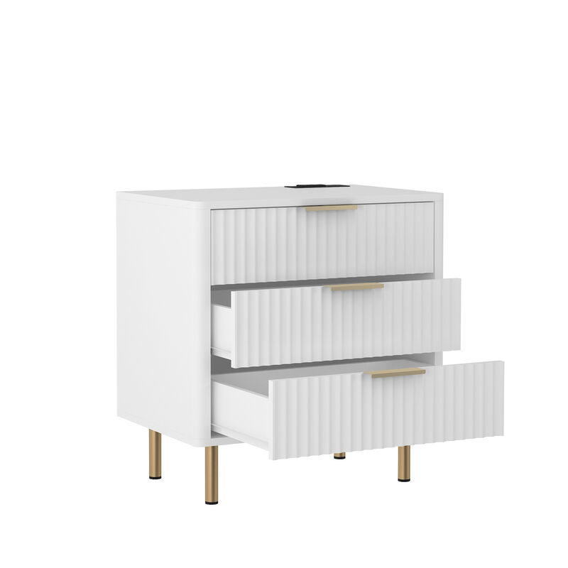 Assembled Nightstand with Charging Station Voice Light USB Storage Cabinet image number 4