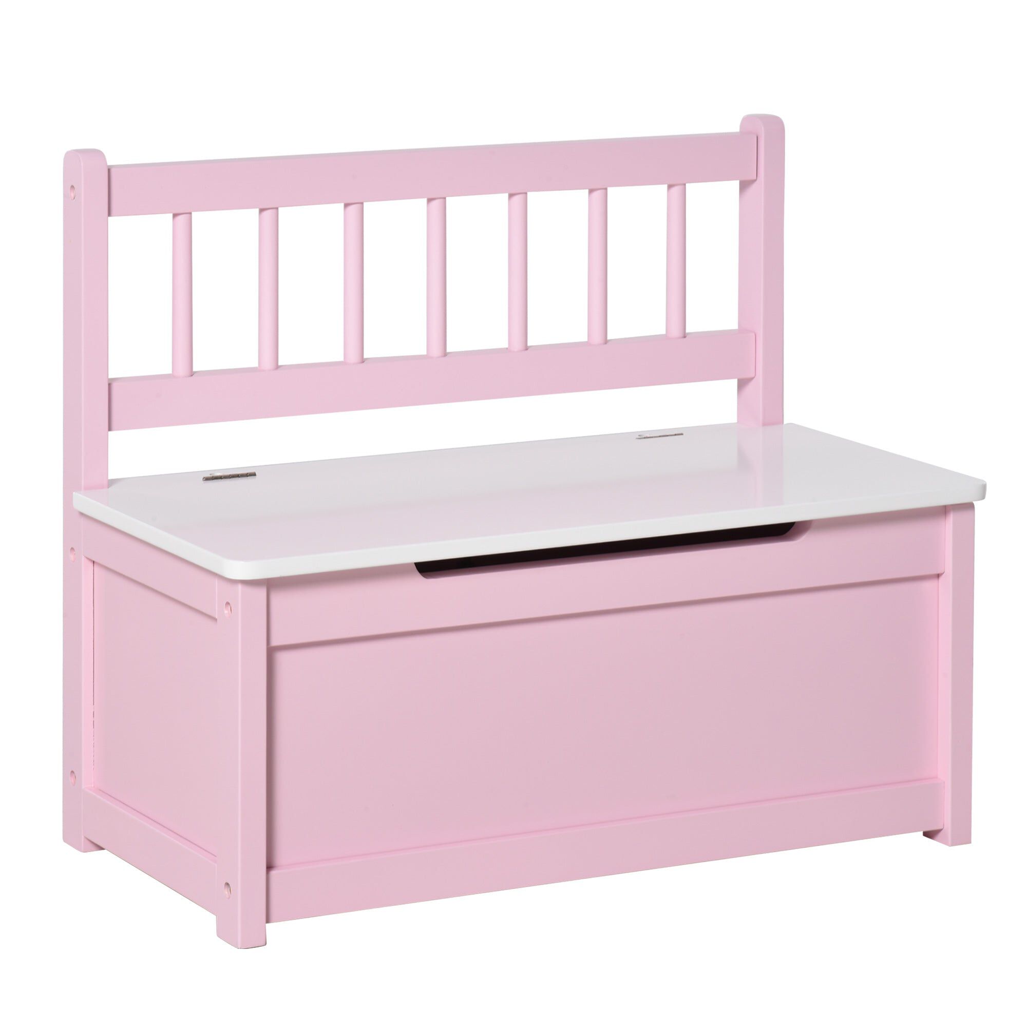 2-IN-1 Wooden Toy Box Kids Seat Bench Storage Chest in Pink