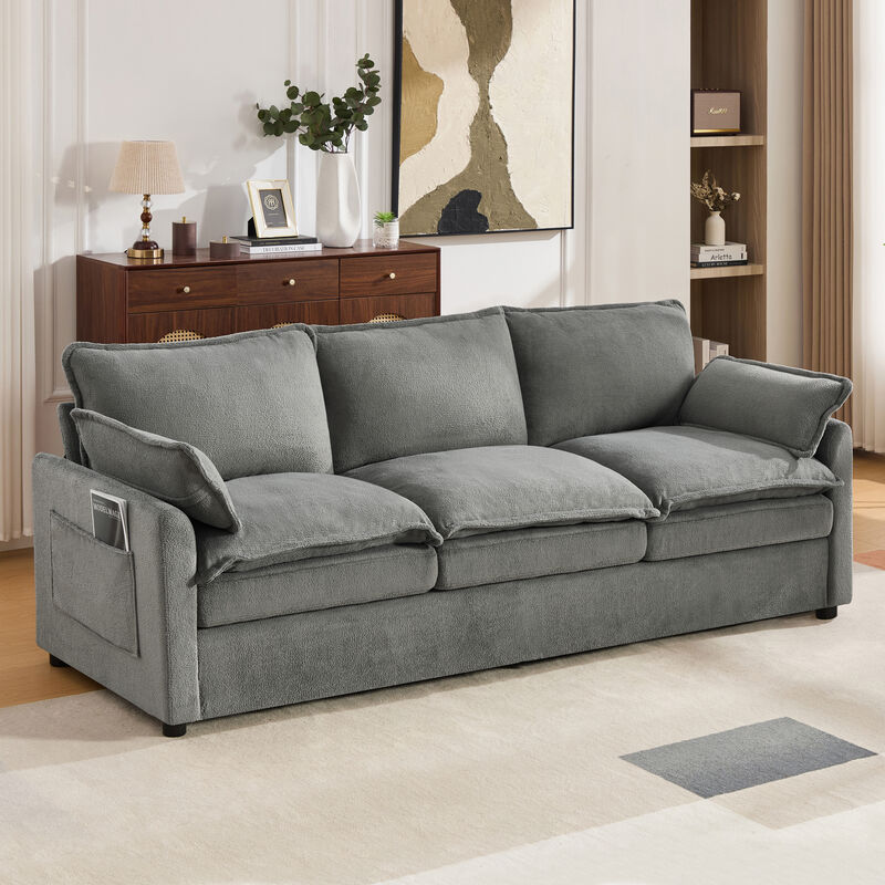 Merax Faux Fur 3-Seater Sofa with Double-Layer Cushion image number 2