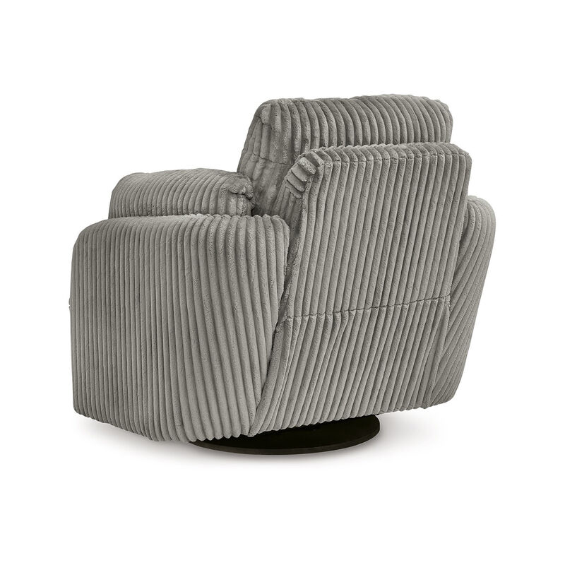 Rikki Swivel Glider Manual Recliner Chair, Gray Corduroy, 2 Pillows - Benzara