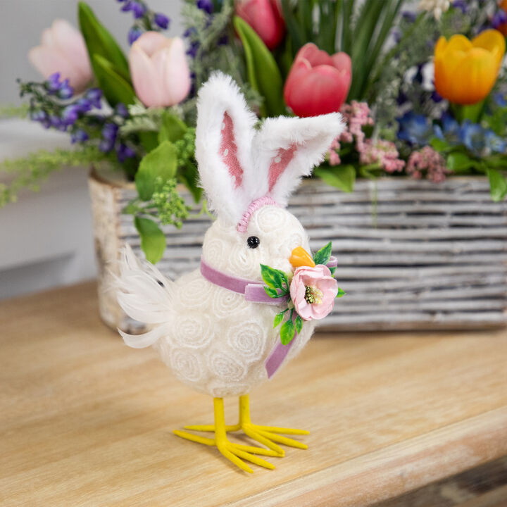 Floral Easter Chick with Rabbit Ears Figurine - 8.75" - White