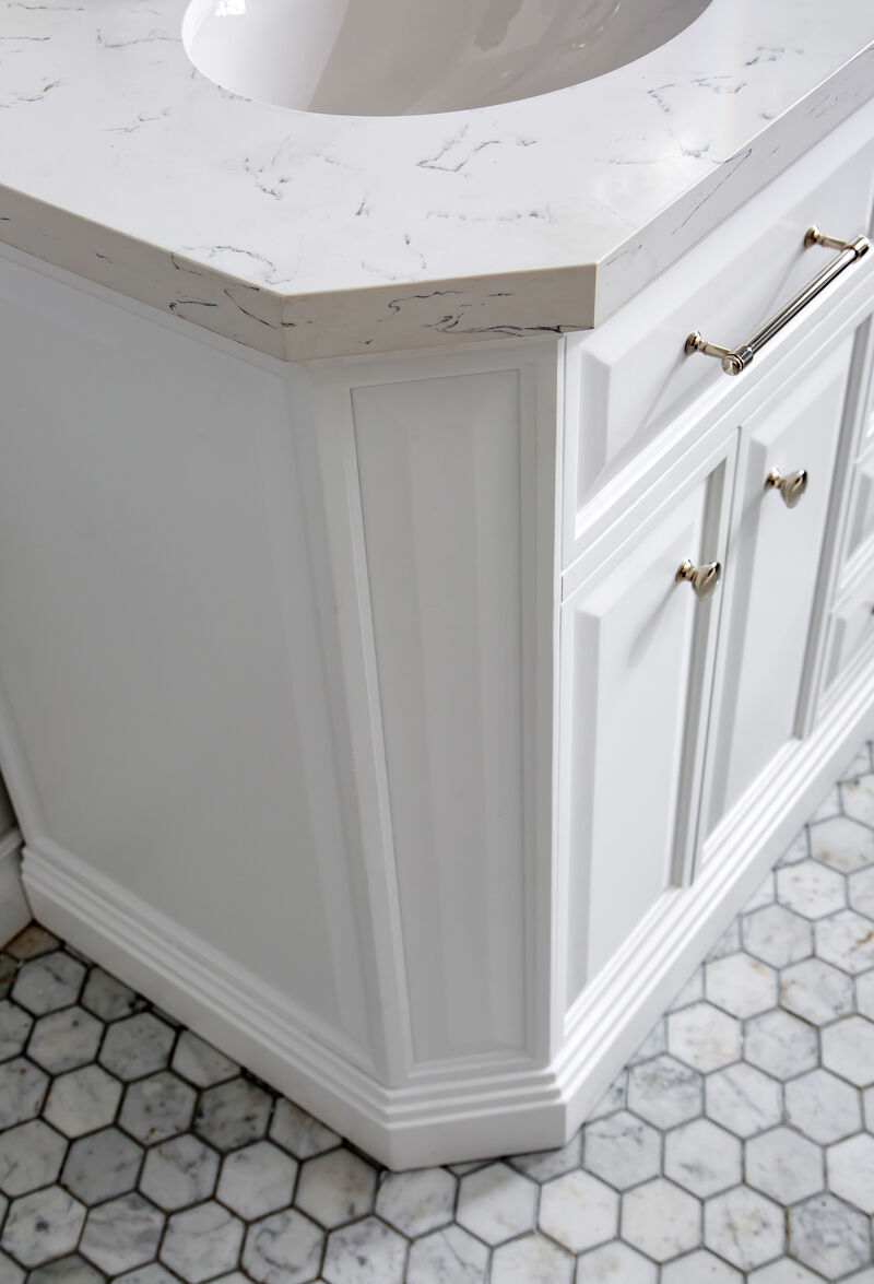 Palace 60 In. Double Sink Carrara Quartz Countertop Bath Vanity in Pure White with Polished Nickel (PVD) Hardware