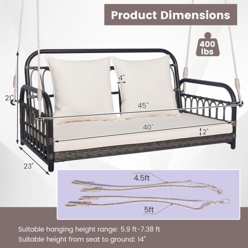 Hivvago 2-Person Outdoor Hanging Chair with Ropes