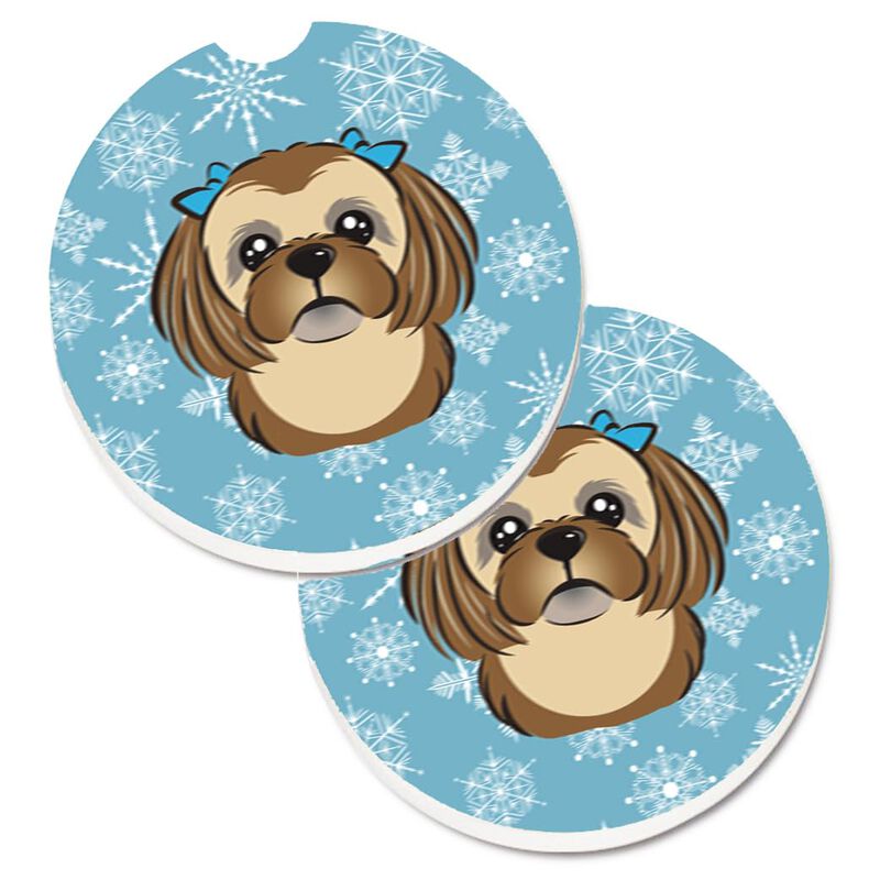 Caroline's Treasures Snowflake Chocolate Brown Shih Tzu Set of 2 Cup Holder Car Coasters BB1683CARC, 2.56, Multicolor