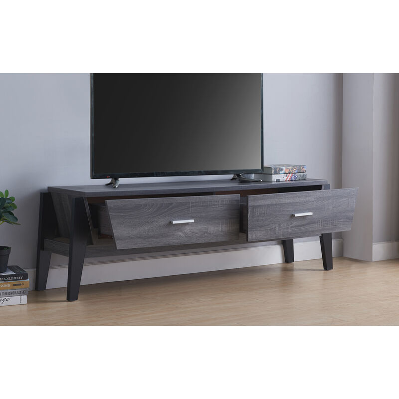 Distressed Grey & Black Ample Top Base TV Stand with 2 Drawers