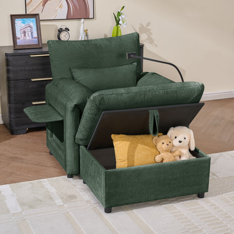 Boxdit Single Sleeper Sofa Chair With Storage Ottoman image number 2