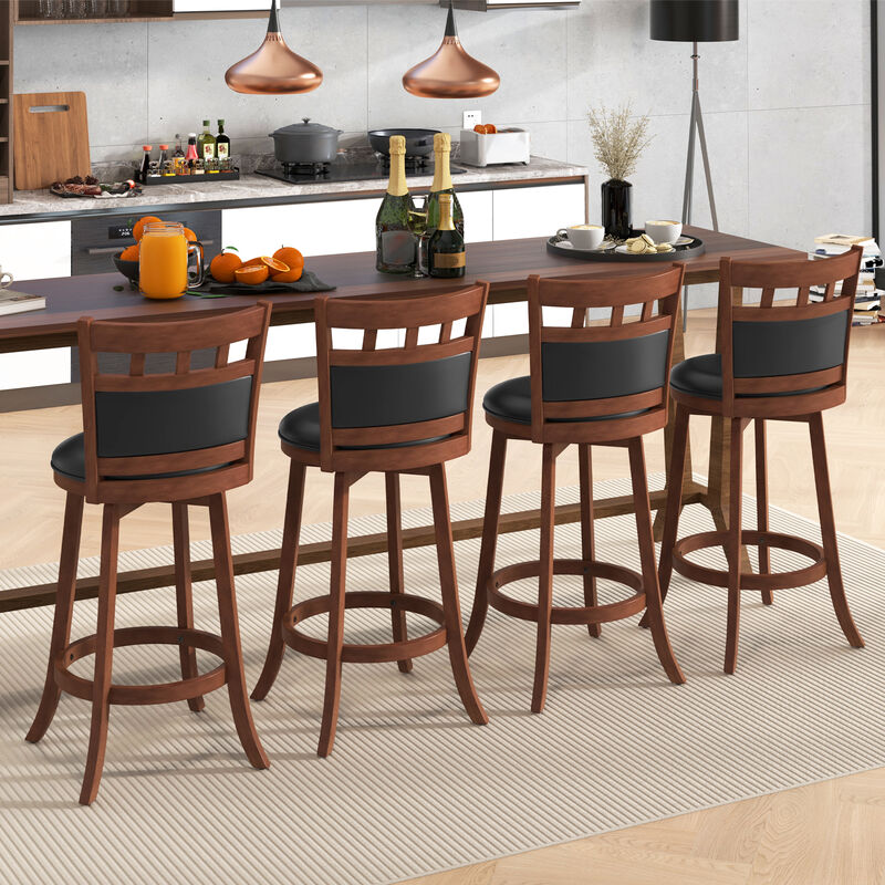 Wood Swivel Bar Stools Set of 2 with Faux Leather Upholstered Seat and Back