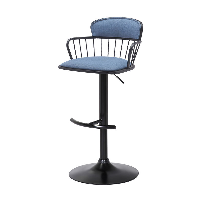HomeRoots Fabric and Metal Adjustable-Height Bar Stool with Square Seat image number 4