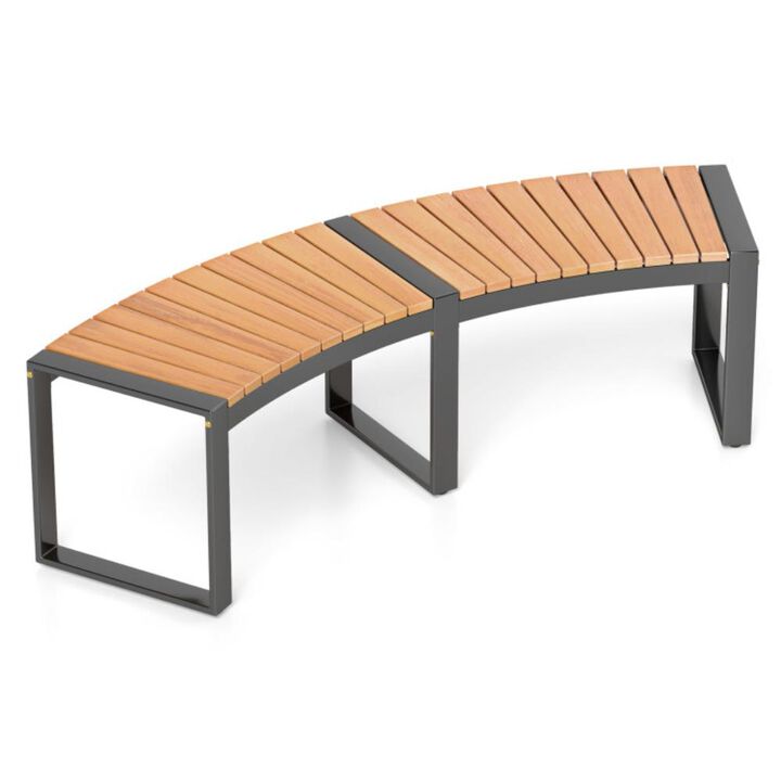 Hivvago Patio Curved Bench with Slatted Seat and Metal Legs