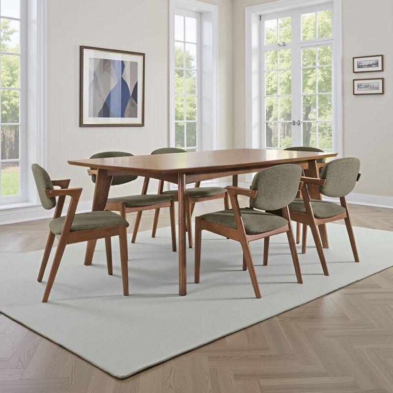 Lery 7pc Dining Table and 6 Chair Set, Gray and Walnut Brown - Benzara