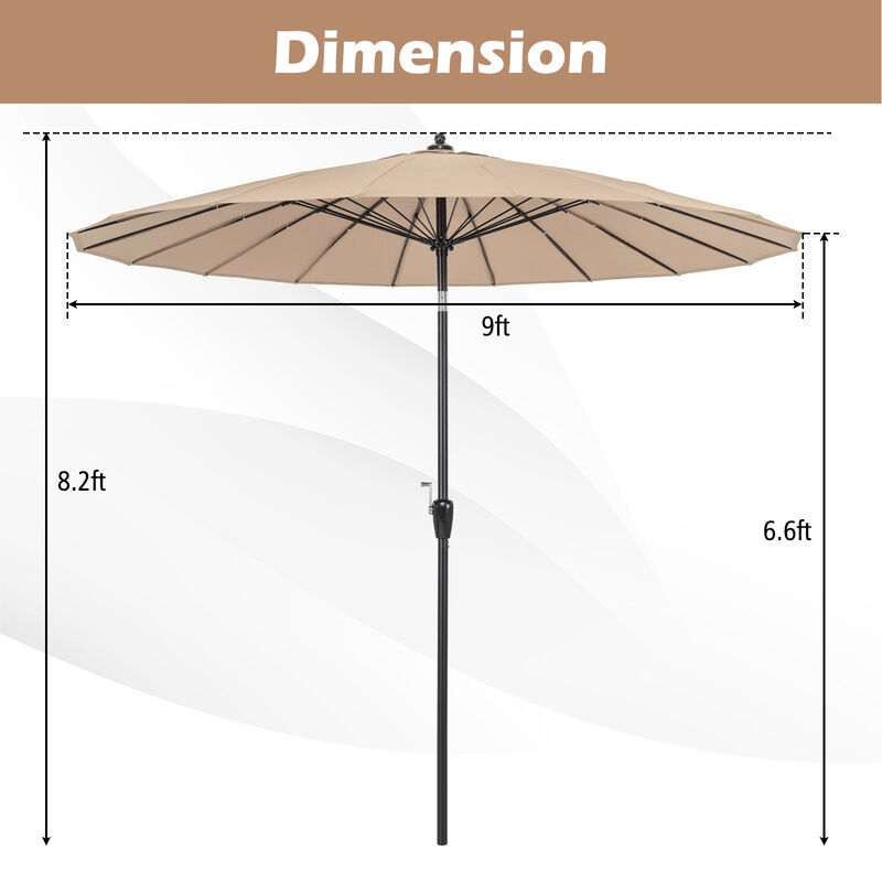 9 Feet Round Patio Umbrella with 18 Fiberglass Ribs