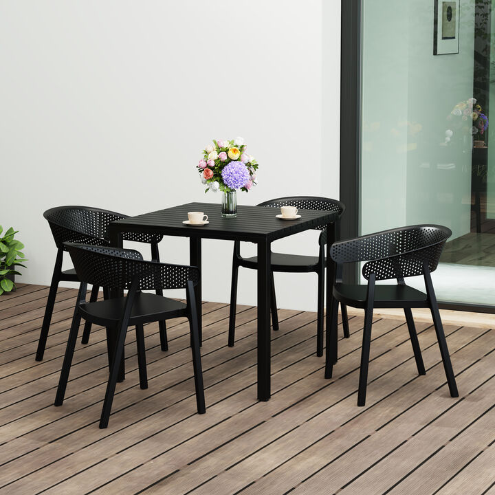 WestinTrends 5-Piece Outdoor Metal Frame Square Dining Table Patio Set with Stackable Patio Dining Chairs
