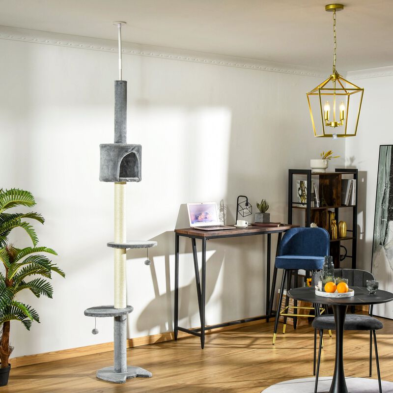 Grey Feline Playground: 85.5" Adjustable Height 4-Tier Cat Tree image number 1