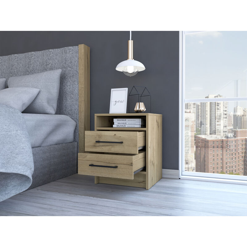Eter Nightstand, Superior Top, Two Drawers -Light Oak