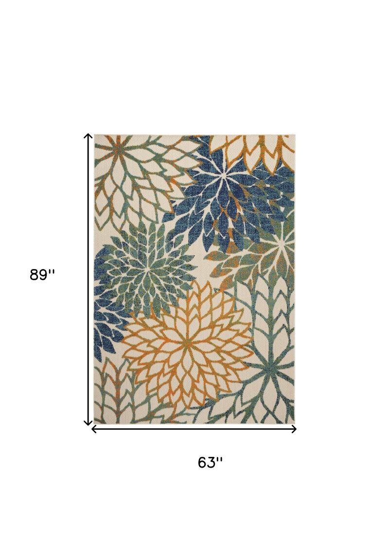 HomeRoots 5' X 8' Blue And Green Floral Indoor Outdoor Area Rug image number 6