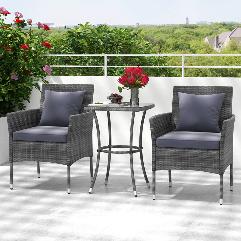 3-Piece Patio Chair and Coffee Table Set with Tempered Glass Top image number 1
