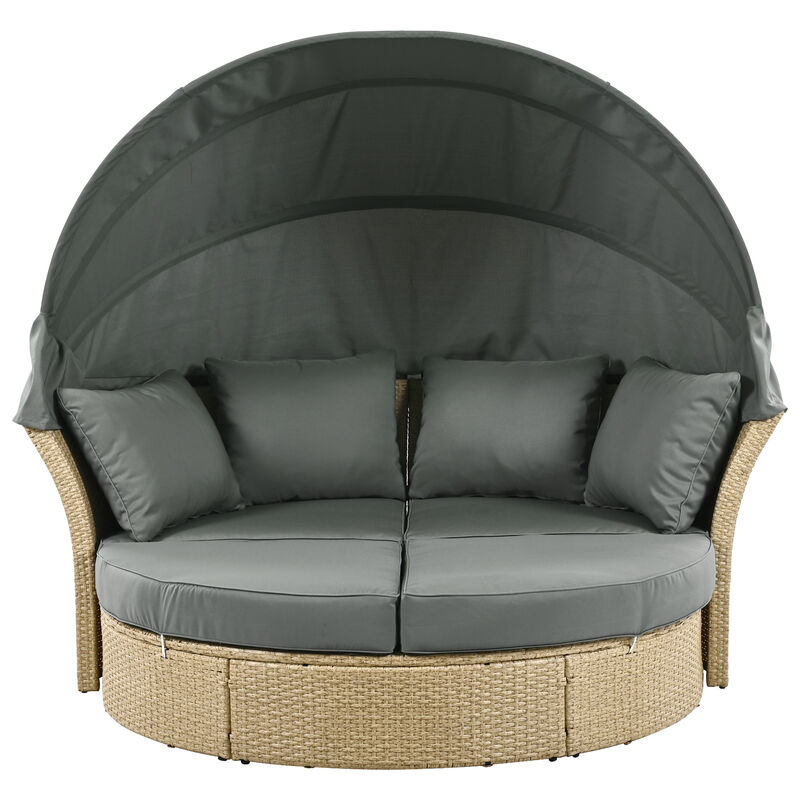Merax Outdoor Patio Daybed Wicker Rattan Sofa with Canopy