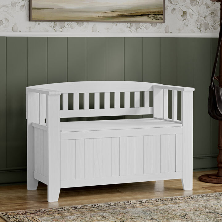Acadian 36 inch Wide Solid Wood Transitional Small Entryway Storage Bench in White